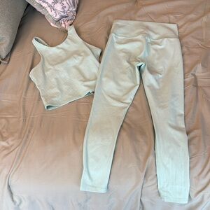 Girls Mint Green Ribbed Active Set